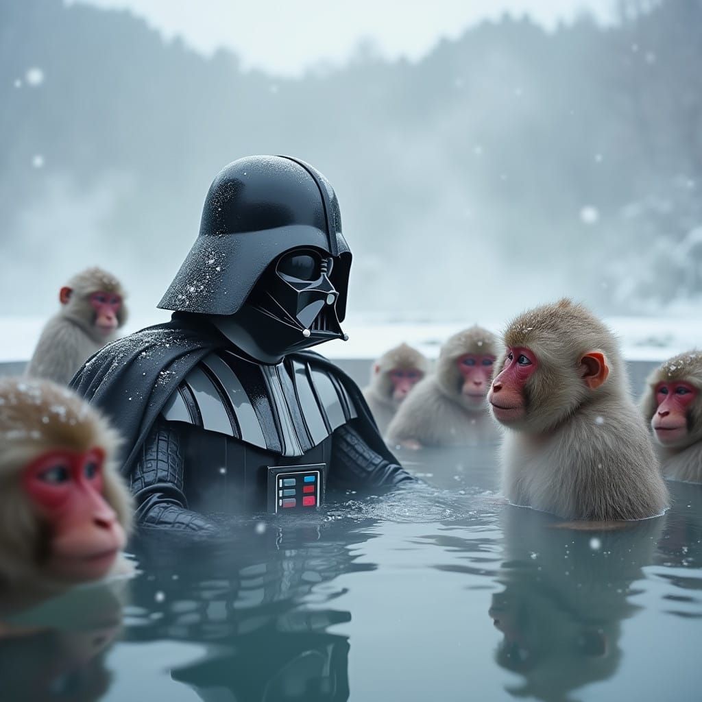 Darth Vader in Serene Winter Wonderland with Japanese Snow M...