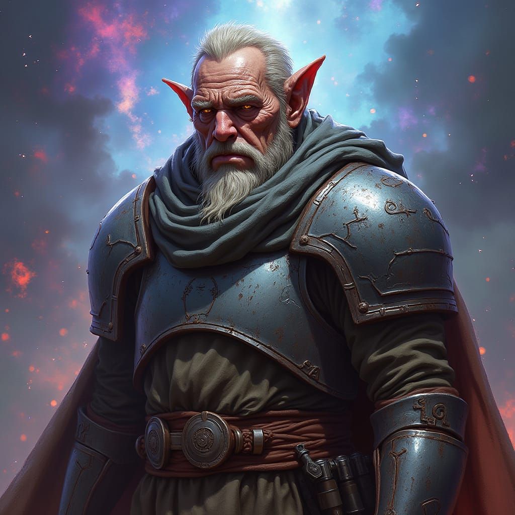 Orc Jedi Master in Cosmic Nebula, Hyperrealistic