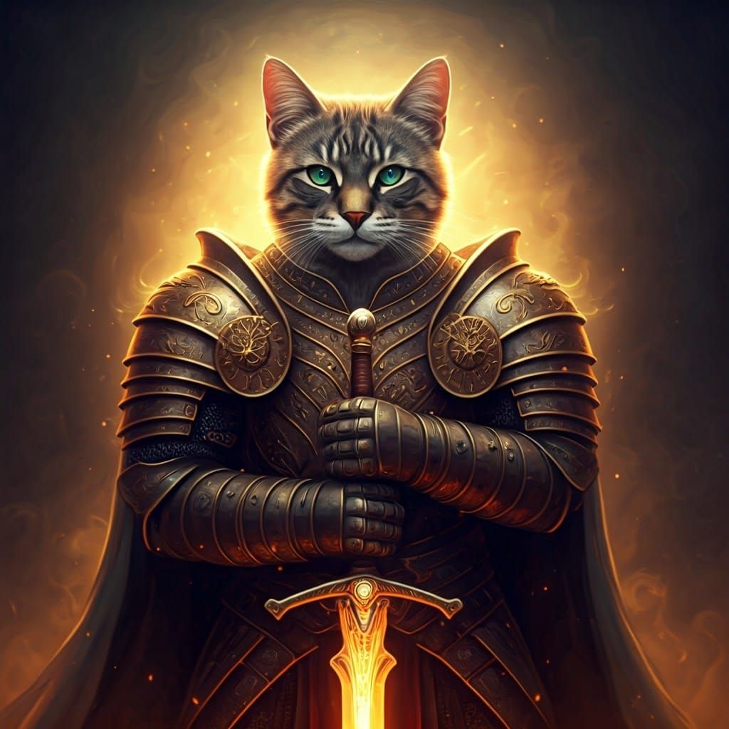 Noble Feline Warrior in Mystical Armor