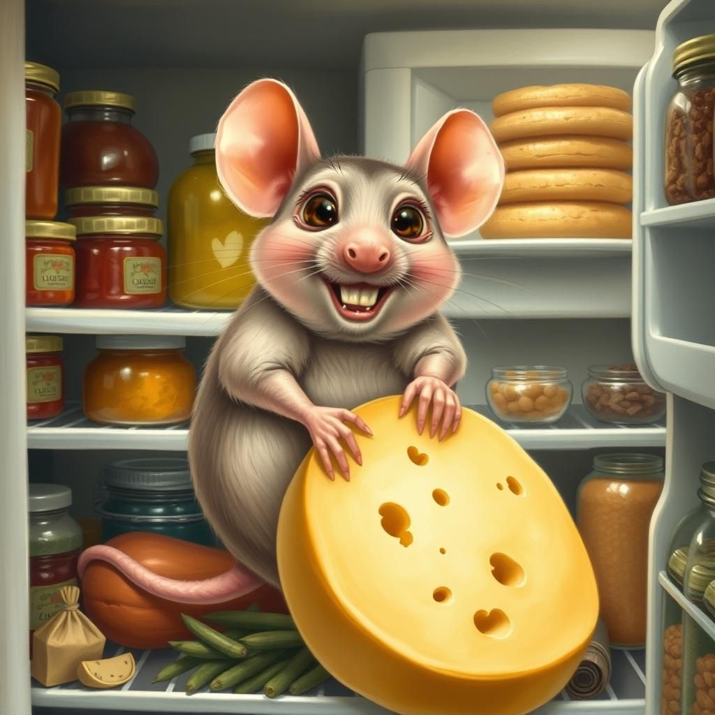 Chubby Rat Munching Cheese, Children's Book Illustration