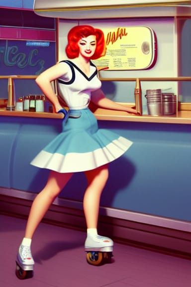 1950s Diner Waitress in Retro Pin-Up Style