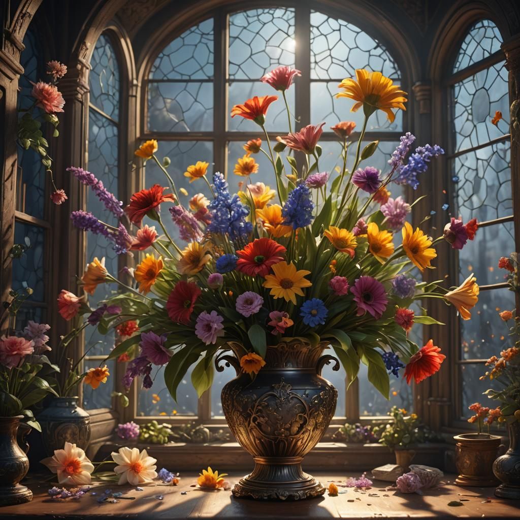 Floral Masterpiece with Window Light, Detailed Art