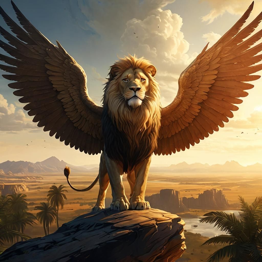 Golden Winged Lion Savanna Landscape