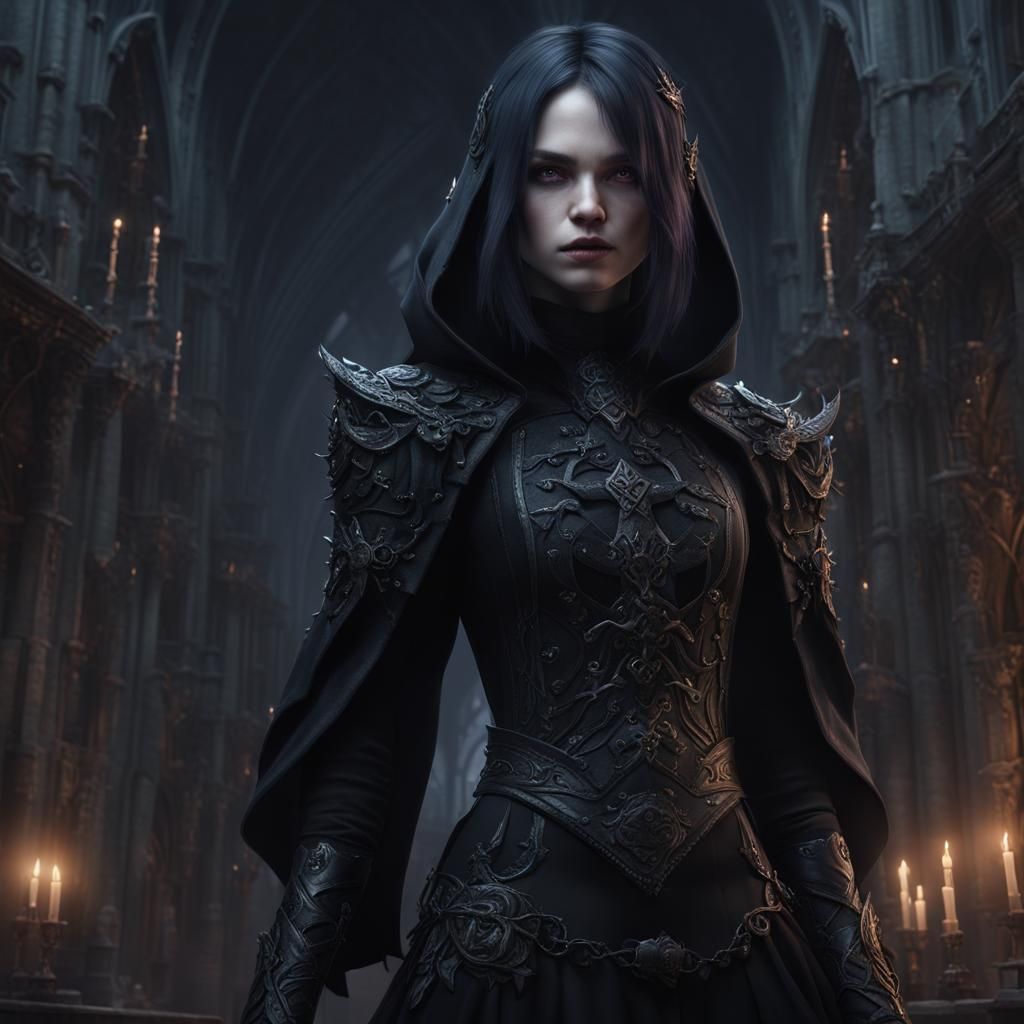 Goth Girl in Black Clothes: Detailed Matte Painting