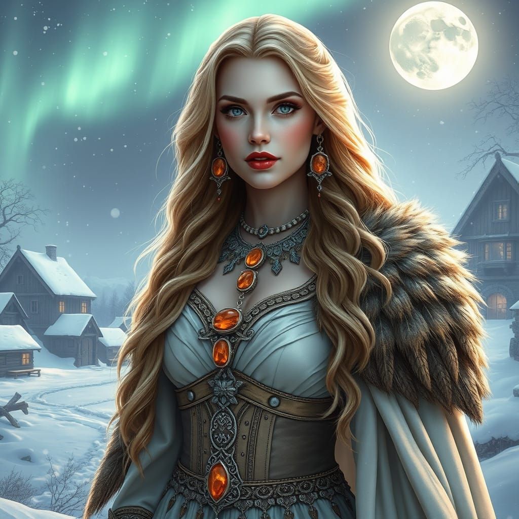 Winter Goddess in Viking Village, Inspired by Stalenhag and....