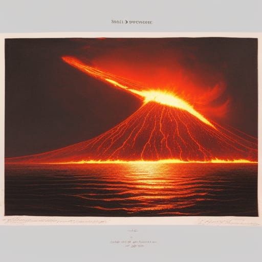 Volcano Eruption on Island: Dramatic Horror Art
