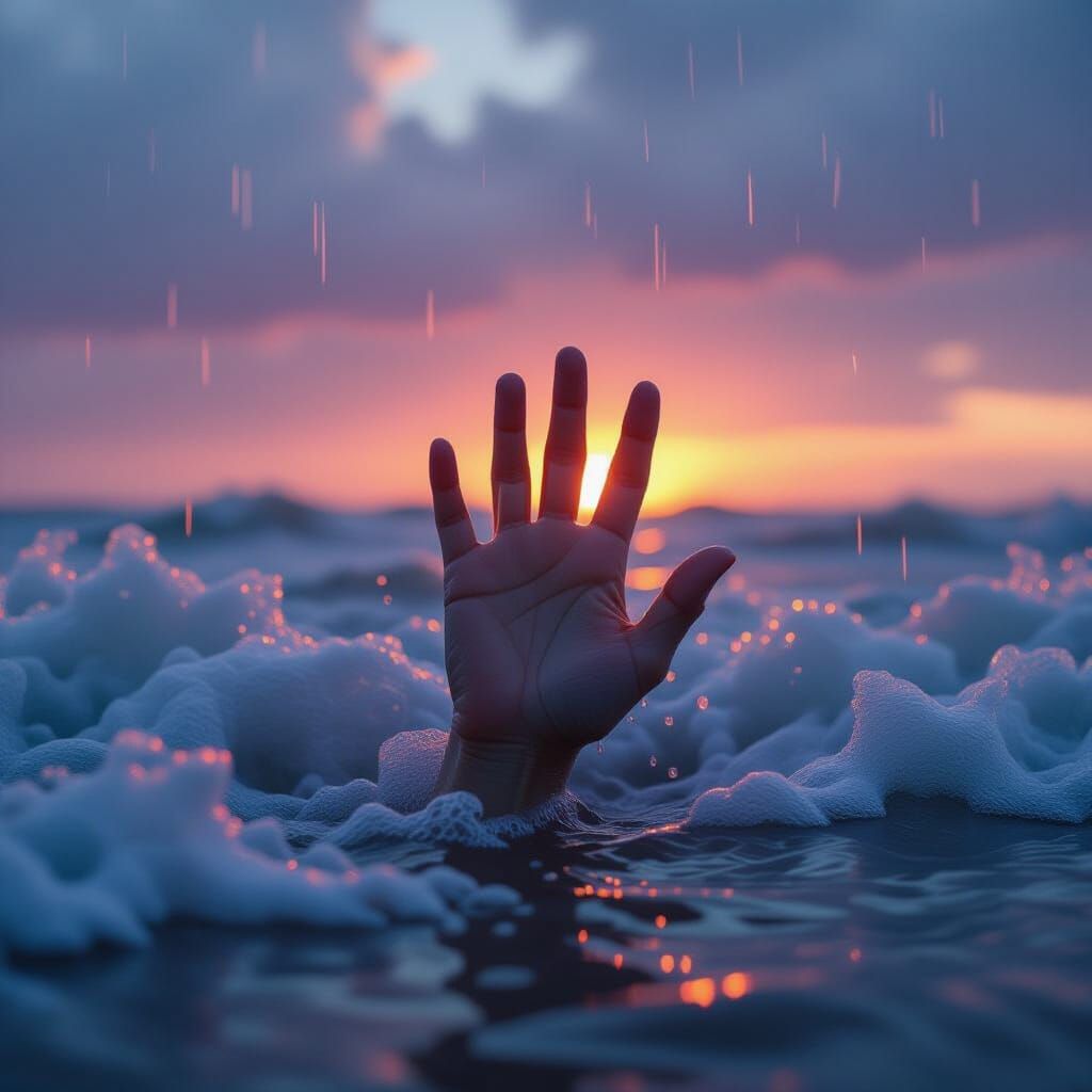 Pruney Hand Reaching from Murky Water