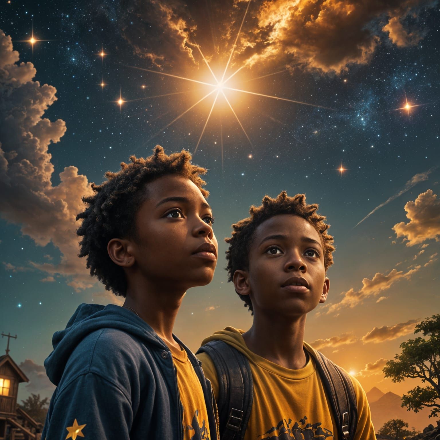 Fantasy Album Cover: Boy Gazing at Star