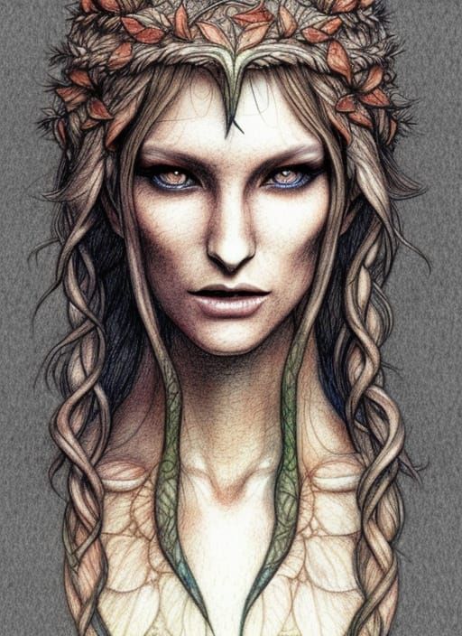 Elvish Druid Colored Pencil Sketch: D&D Character
