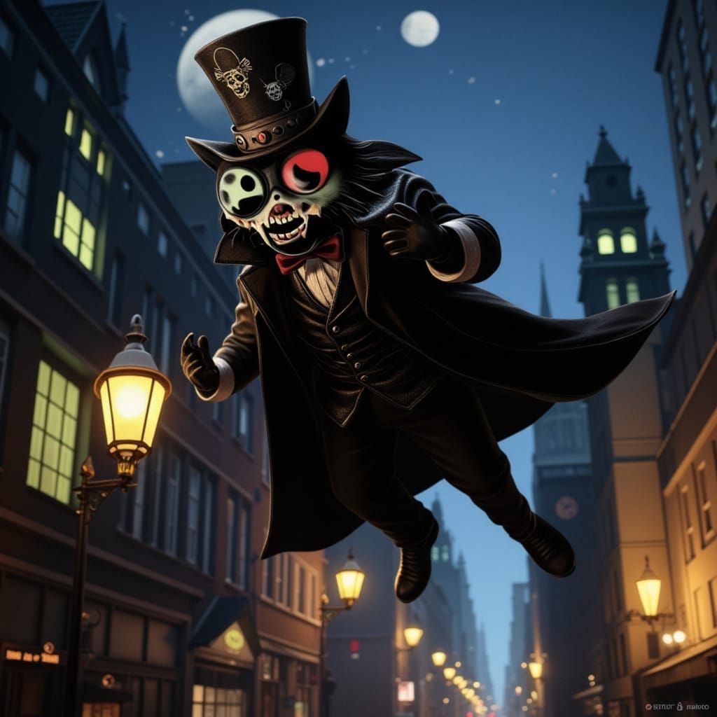 Steampunk Noir Character Over Victorian Cityscape
