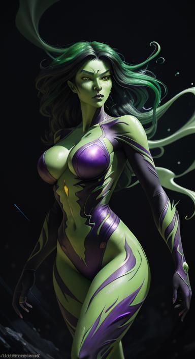 Shego Ablaze with Green Energy, Dark Fantasy Art