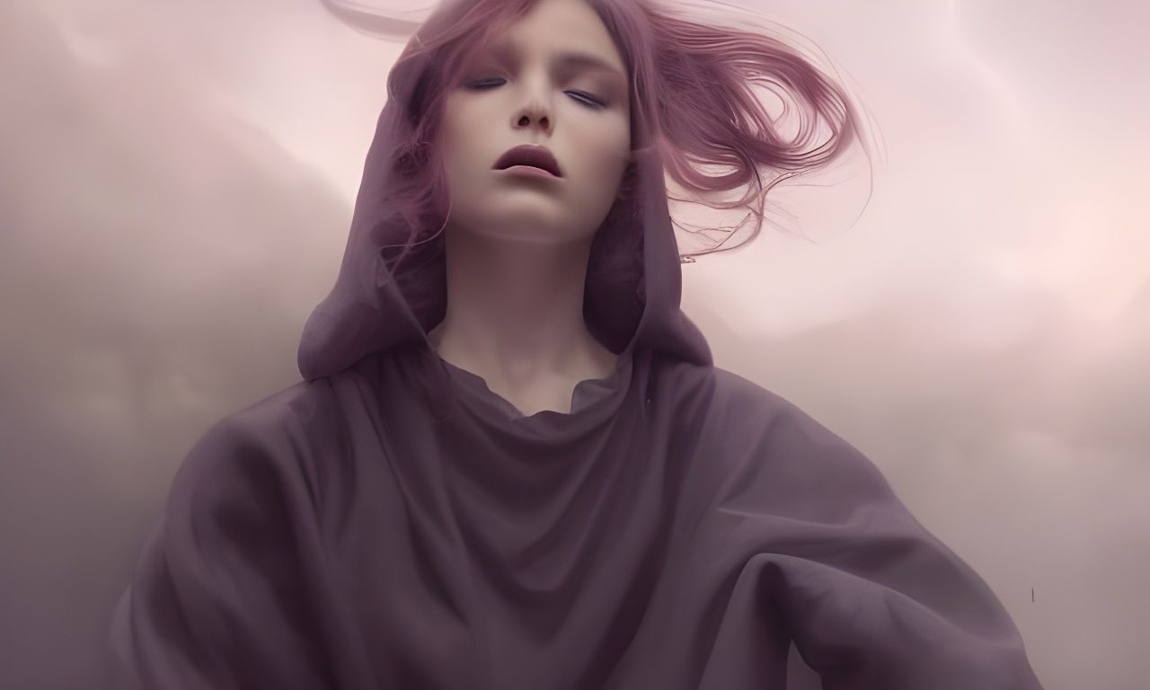 Emotional Portrait of Woman in Stormy Room