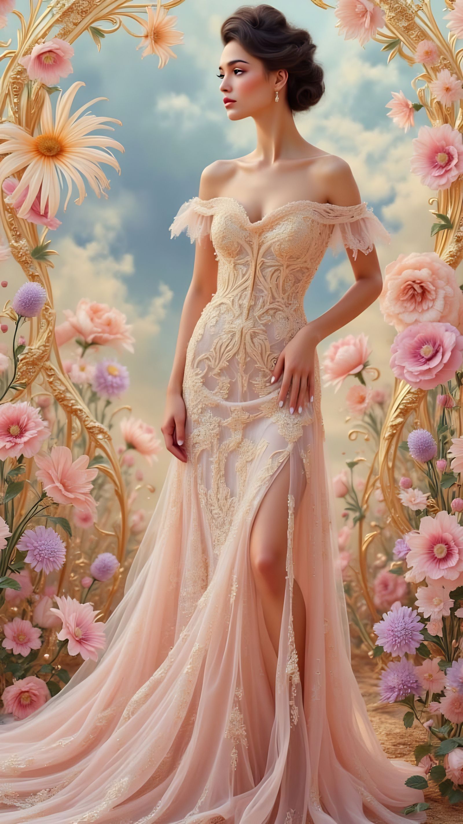 Elegant Portrait in Art Deco Style with Pastel Hues