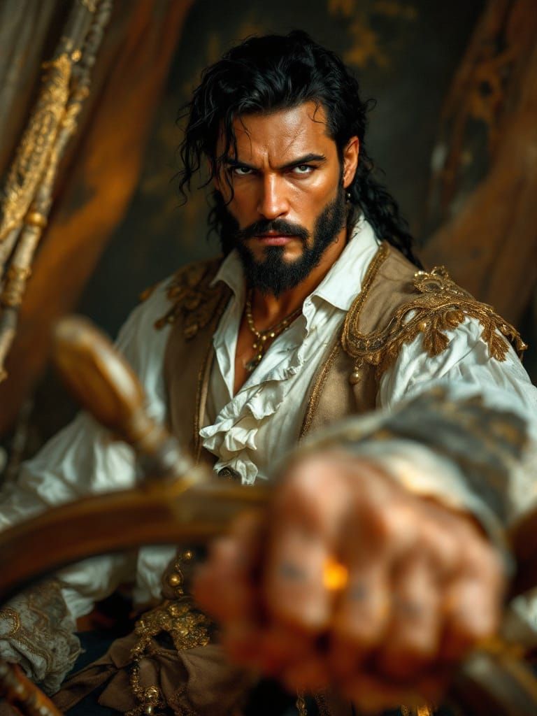 Blackbeard at Helm in Luminous Glow