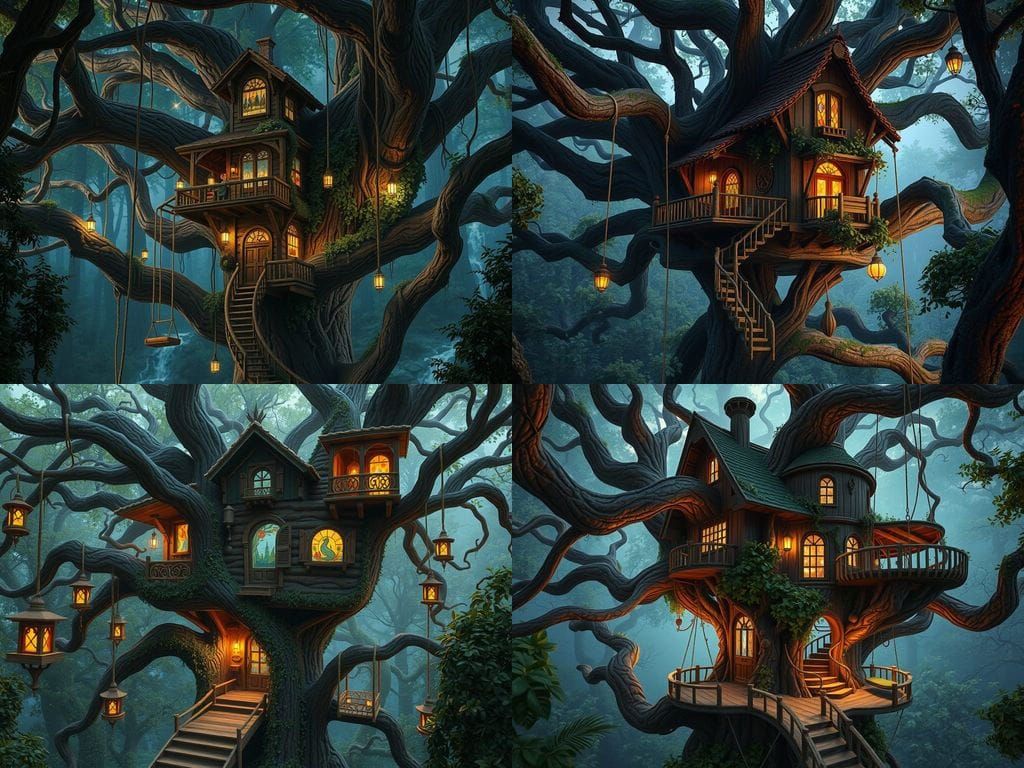 Enchanted Treehouse Amidst Ancient Forest