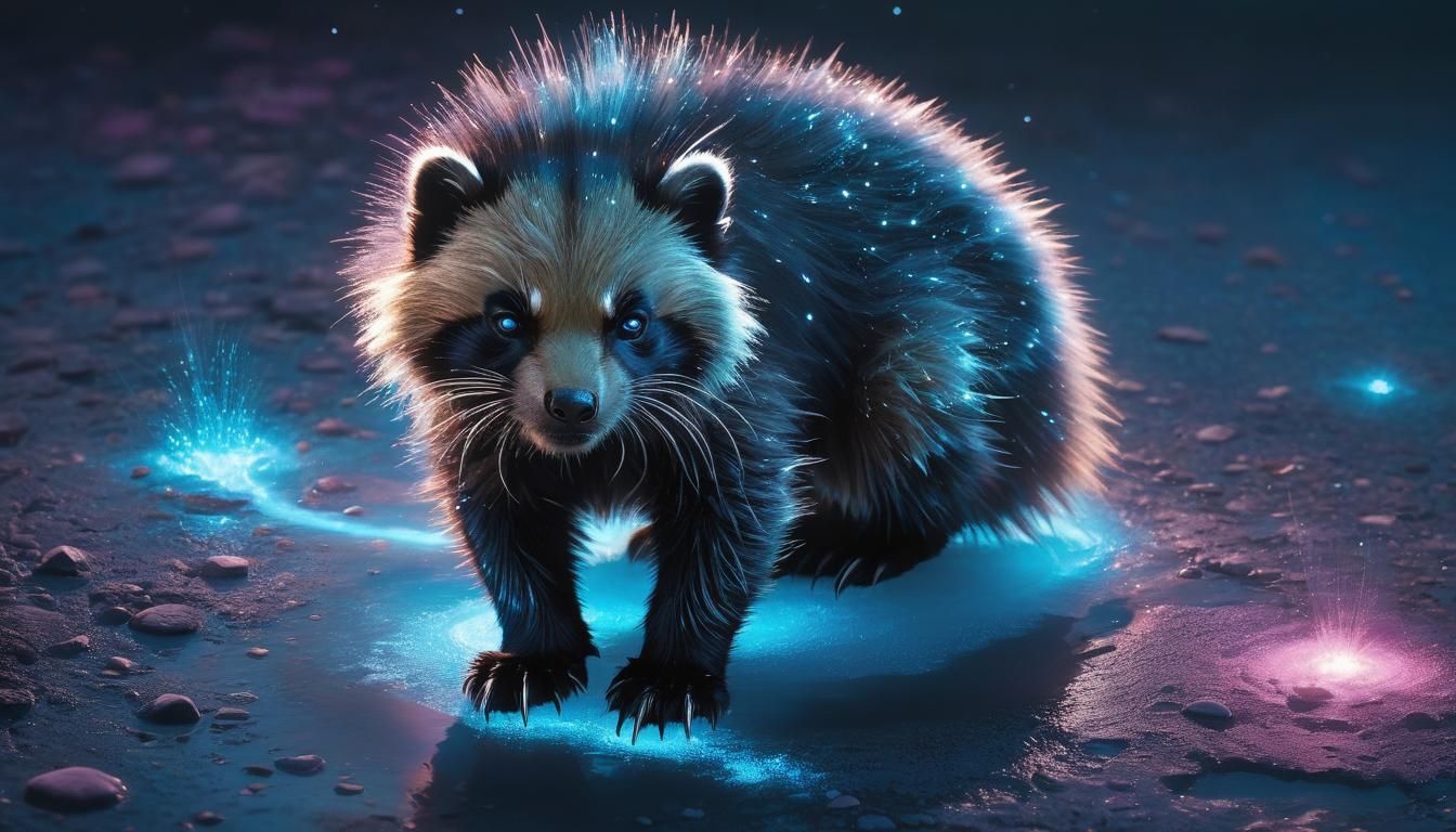 Bioluminescent Wolverine Spirit in Fantasy Realism