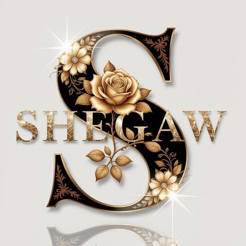 Elegant "SHEGAW" Text Design with Golden Rose