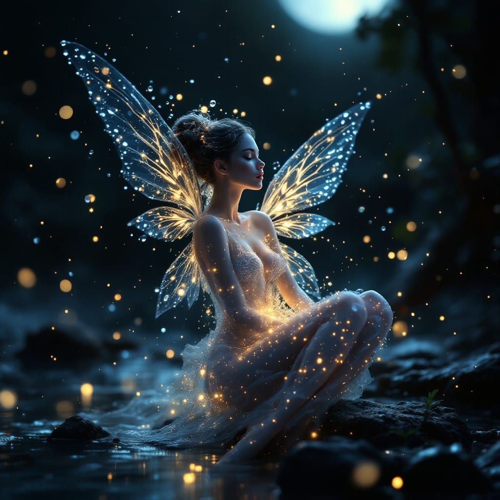 Shimmering Water Fairy Radiates Golden Light