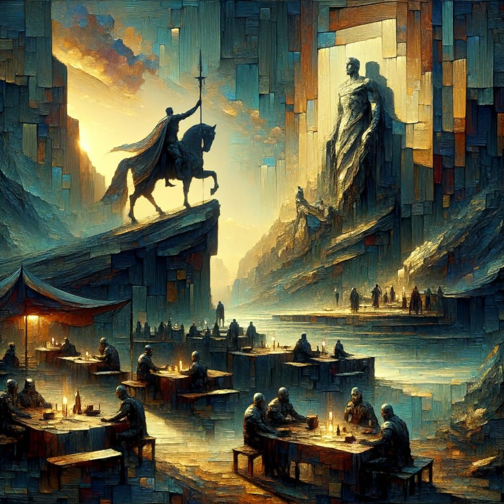 Surreal Oil Painting of a Knight in Deep Shadow and Light