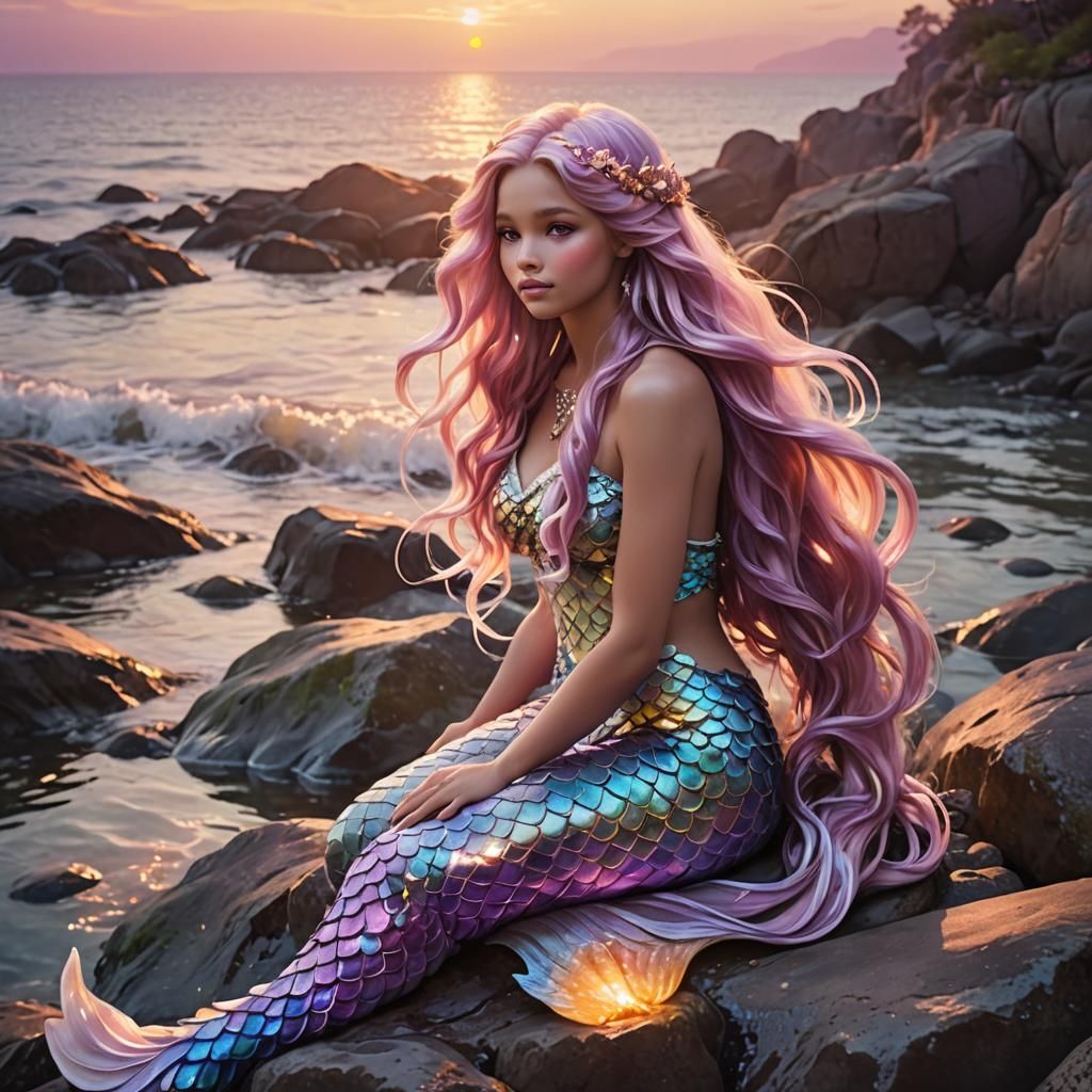Glowing Mermaid in Whimsical Fantasy Art Style