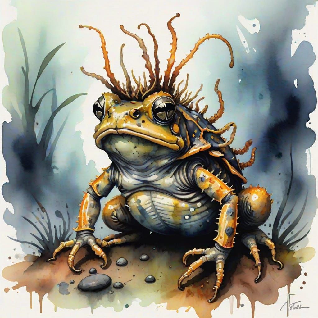 Dark Watercolour Painting of Cordyceps Infected Toad