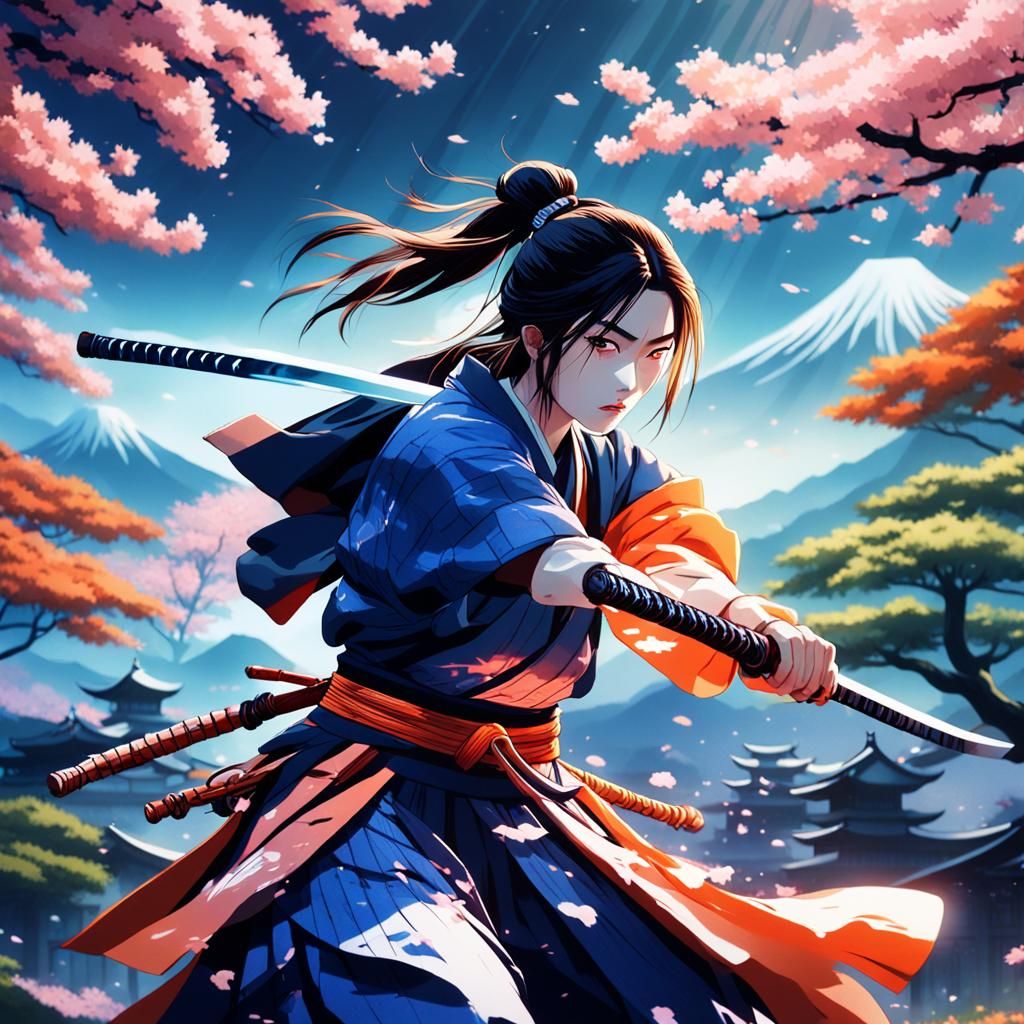 Female Samurai in Japanese Landscape, Matte Painting