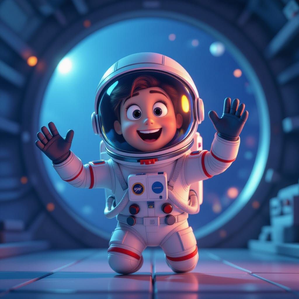 Pixar-style Astronaut in Space Panic