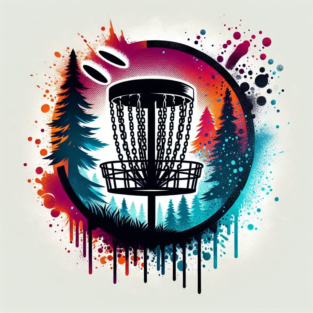 Disc Golf Logo with Redwood Silhouettes in Street Art