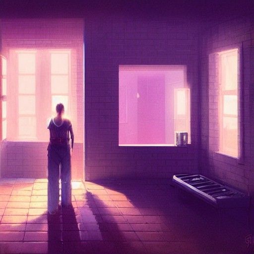 Sinister Brick House with Neon Lights