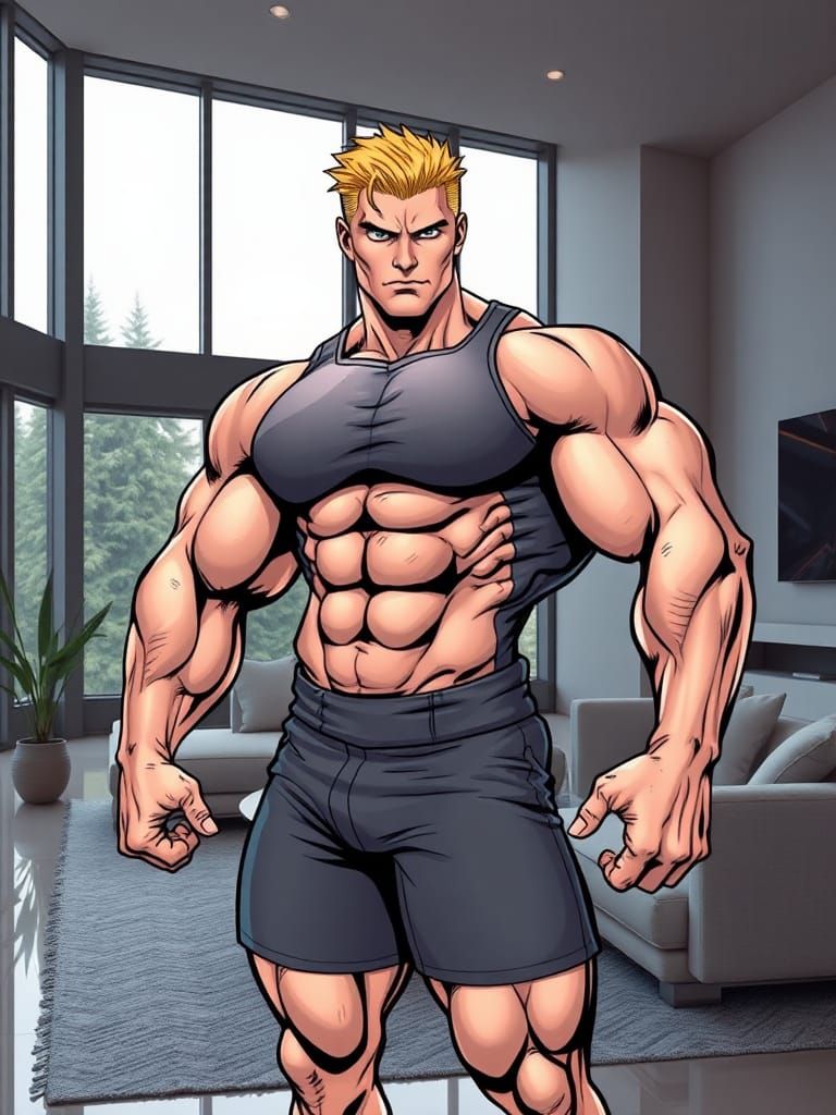 comic-art of a blonde bodybuilder