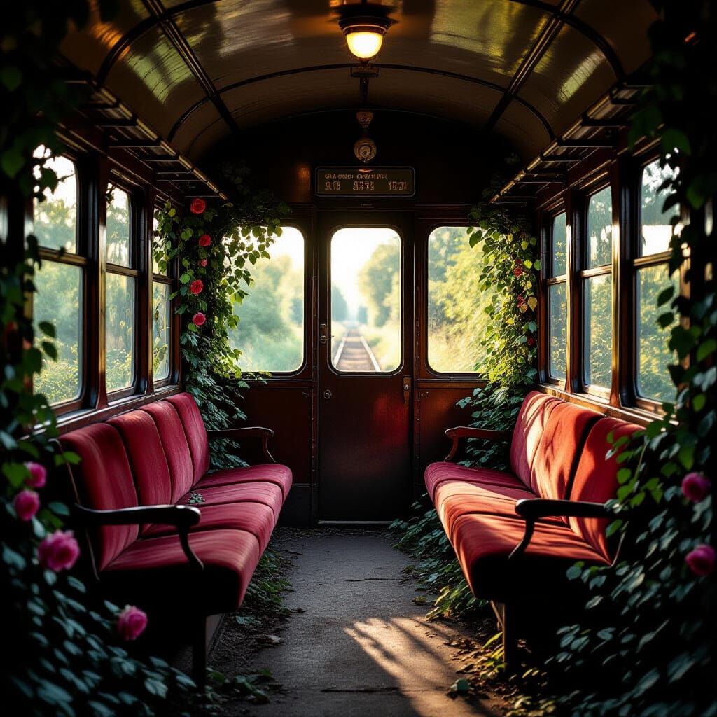 Abandoned Vintage Train Carriage Bathed in Golden Hour Light