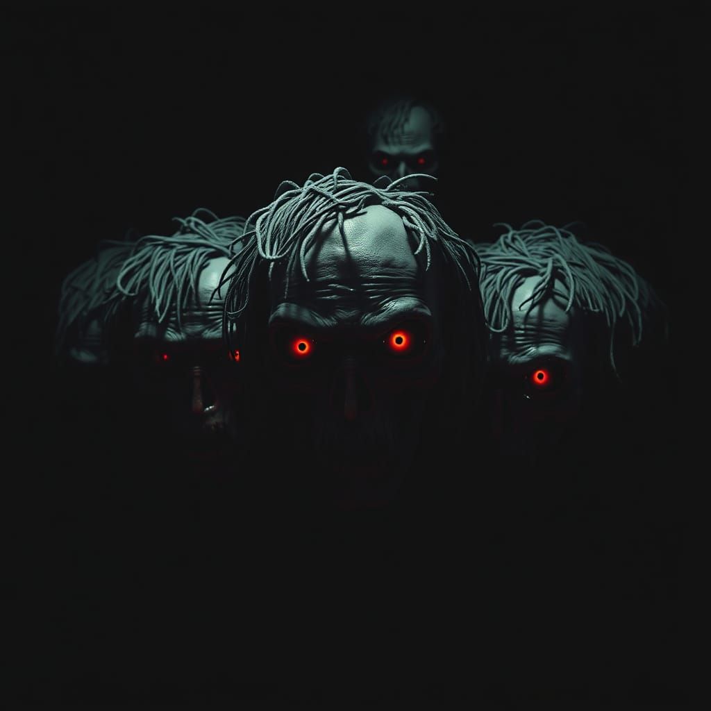 Grotesque Undead Heads Emerge from Darkness