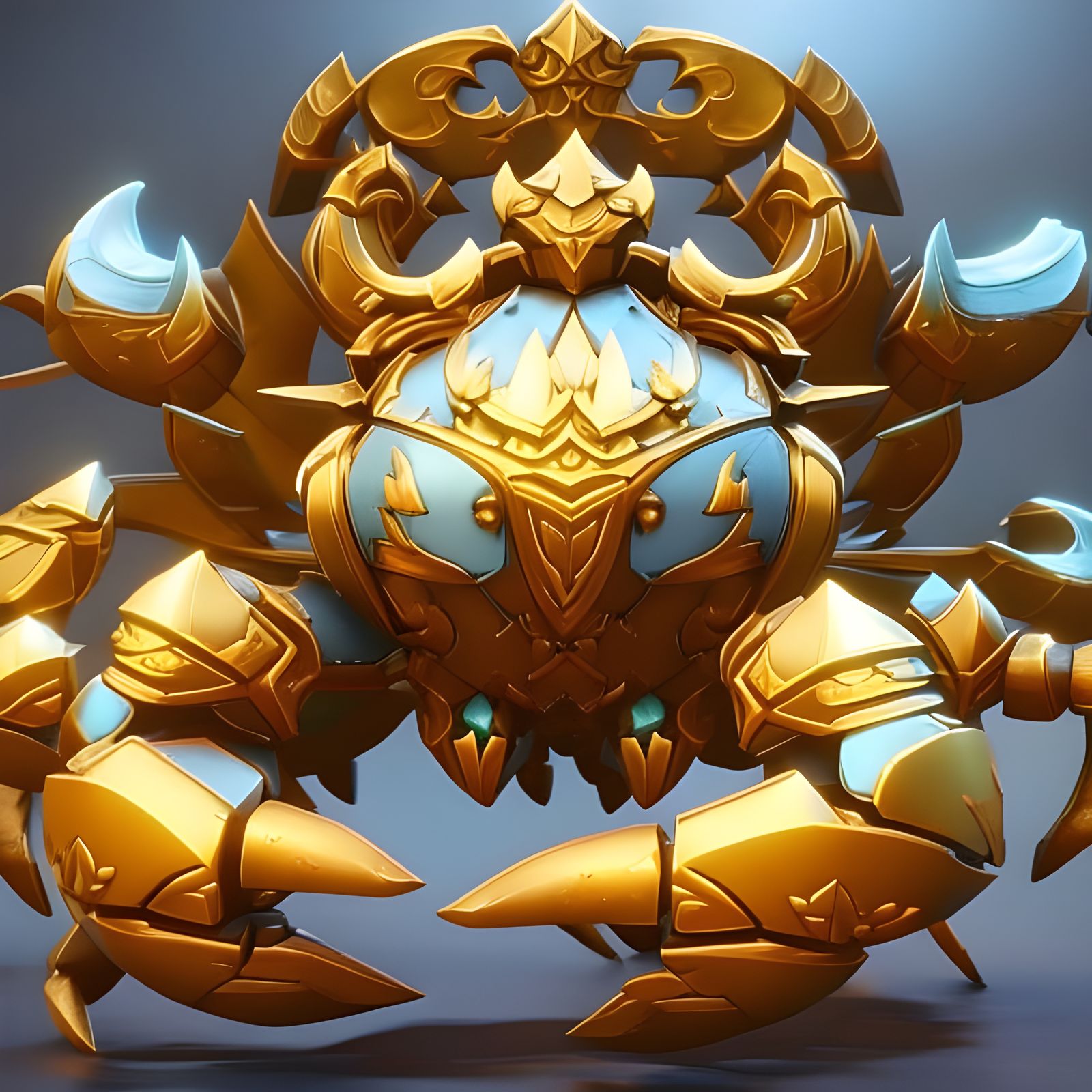 Armored Cartoon Crab God in Golden Armor