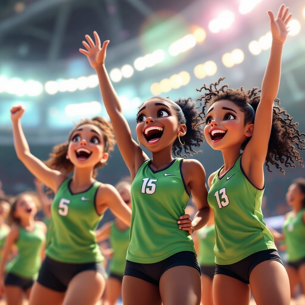 CGI Cartoon Volleyball Team Celebrates Victory