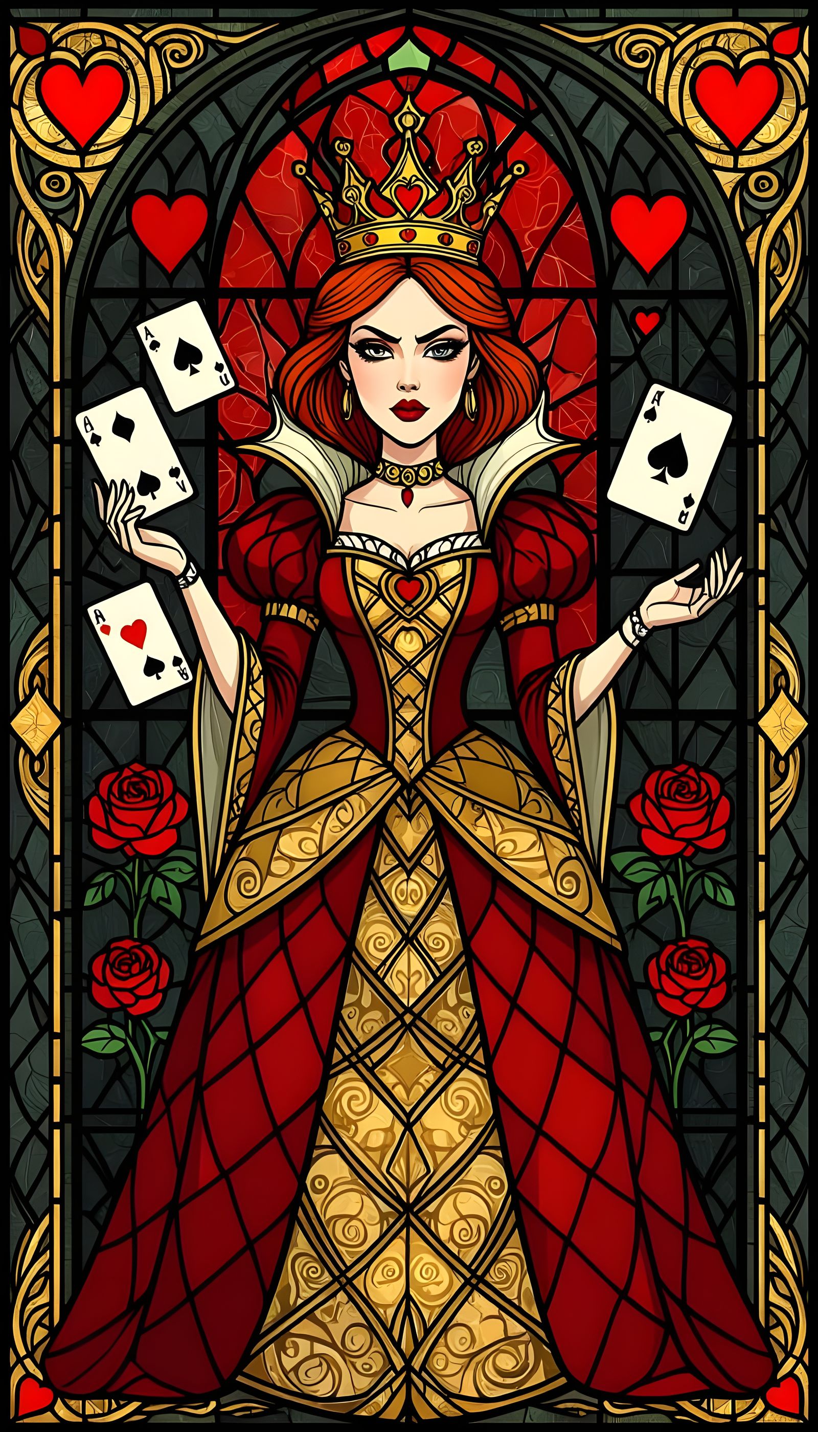 Queen of Hearts in Stained Glass Style