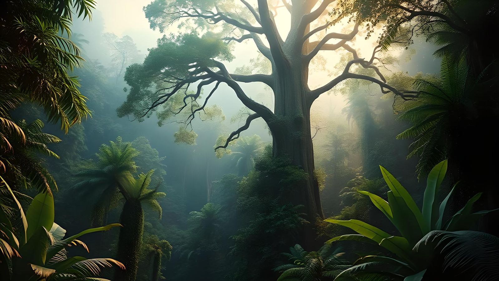 Lush Jungle Canopy in Pointillism Style