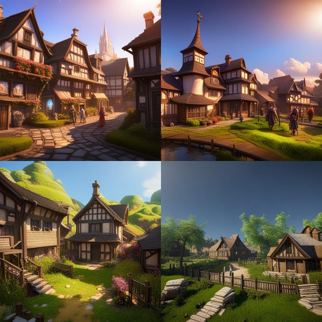 Countryside Village in Tim Burton Style