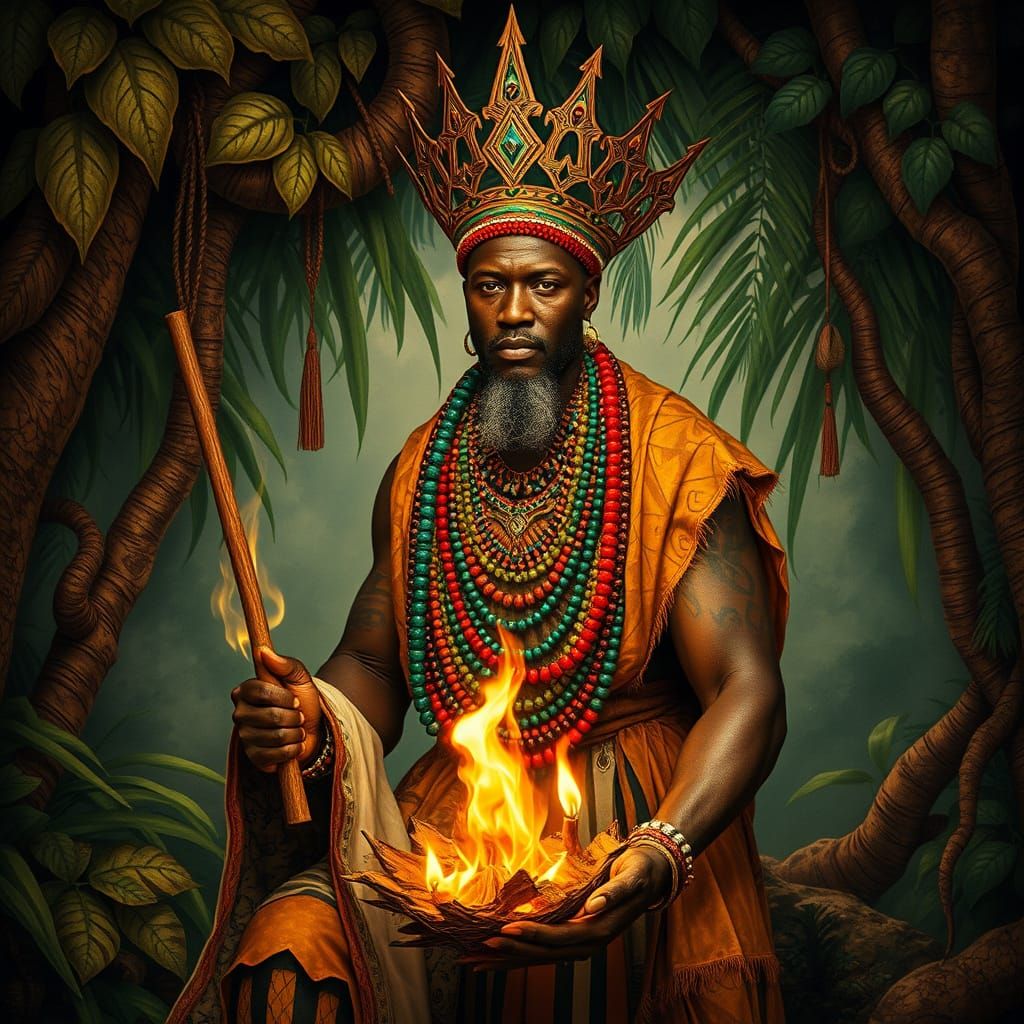 African King's Jungle Sacrifice: Tribal Art Style