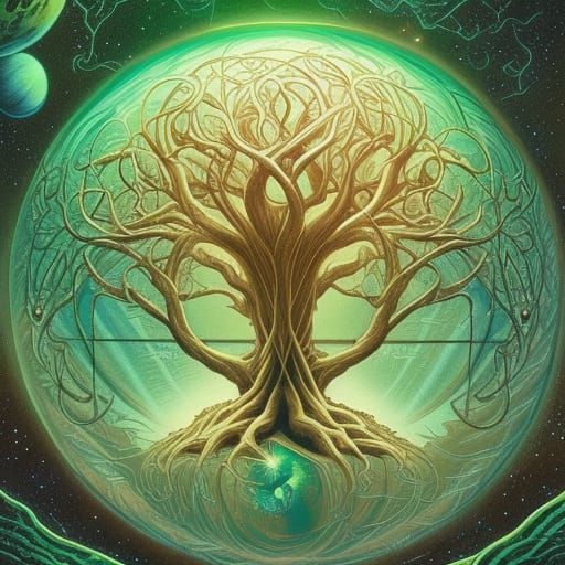 Cosmic Tree of Life in Comic Book Style