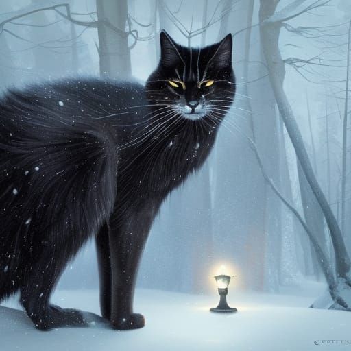 Giant Winter Cat with Bell in Sinister Style