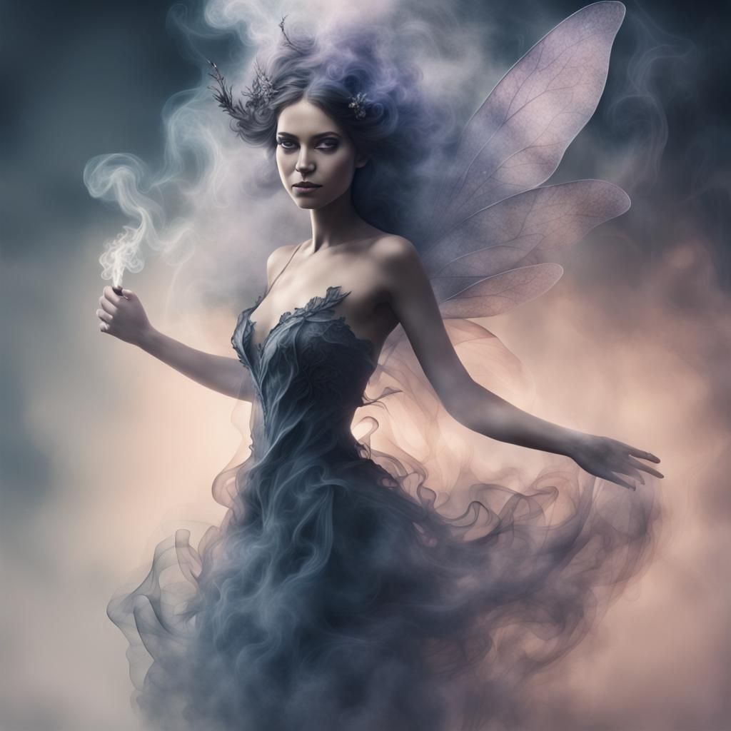 Smoke Fairy in Dreamlike Twilight, Digital Art