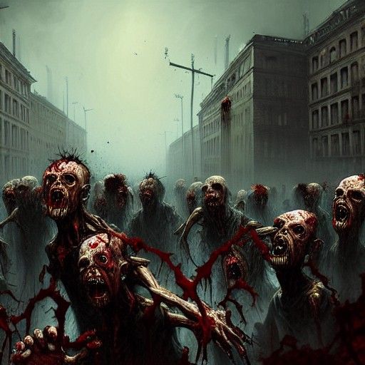 Angry Zombies Charging: Hyperrealistic Gothic Art