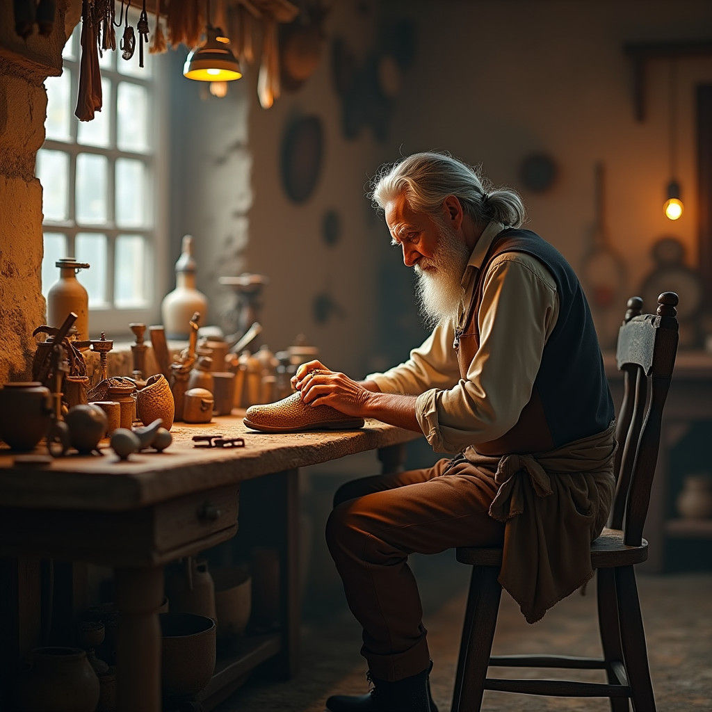 Shoemaker in Mystical Workshop: Fantasy Concept Art