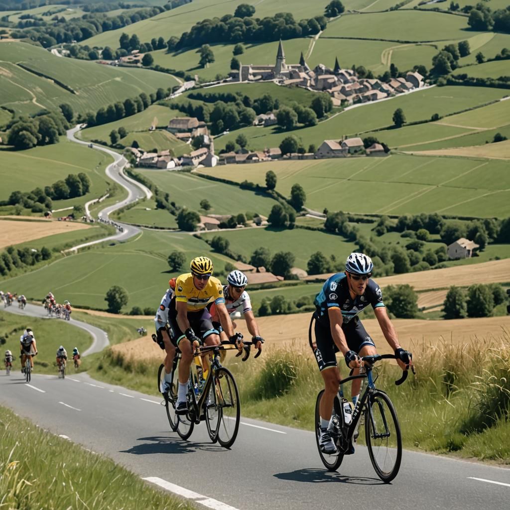 Riding on a bike in the Tour de France through the countrysi...