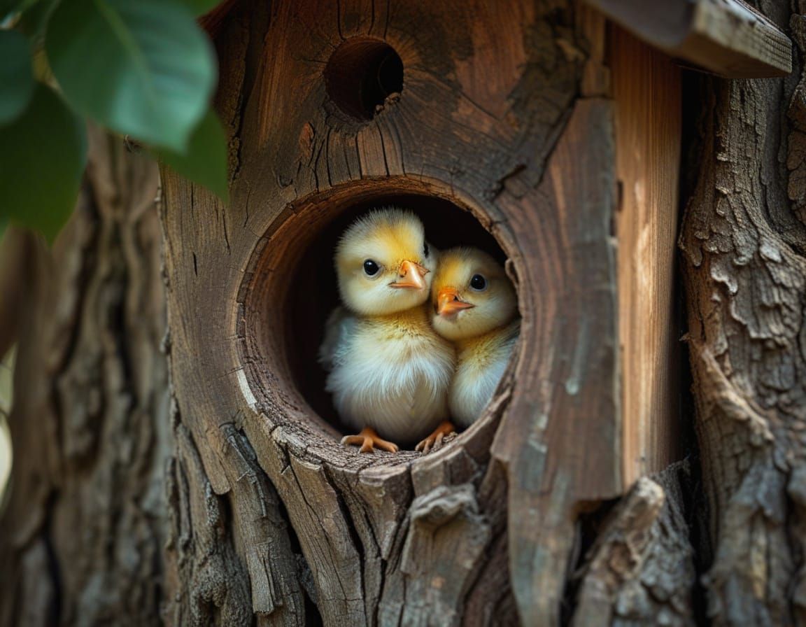 Charming Birdhouse with Newborn Chicks in Natural Light