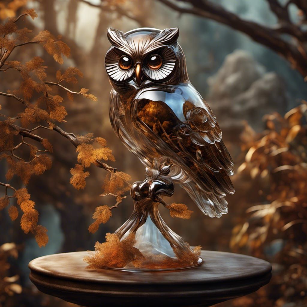 Whimsical Glass Owl Statue in Earth Tones