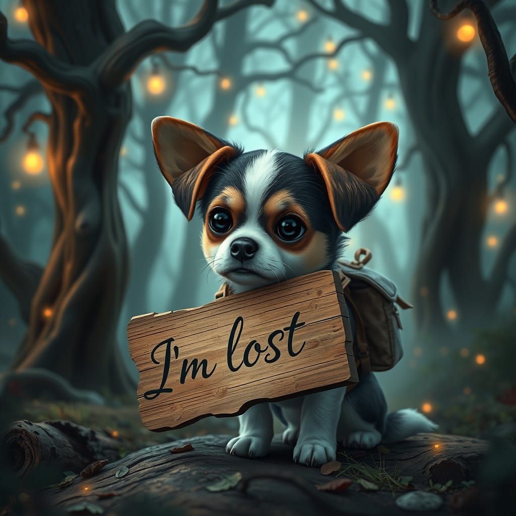 Lost Canine in Mystical Forest