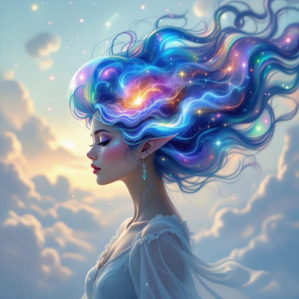 Luminescent Fairy Queen with Starry Bubble Hair