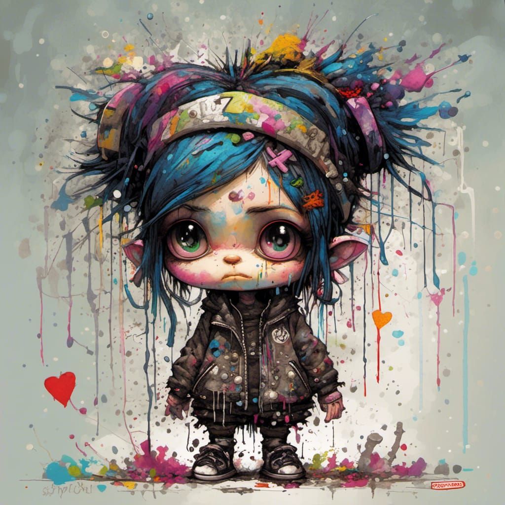 Grumpy Goth Punk Girl Illustration in Ink Art Style