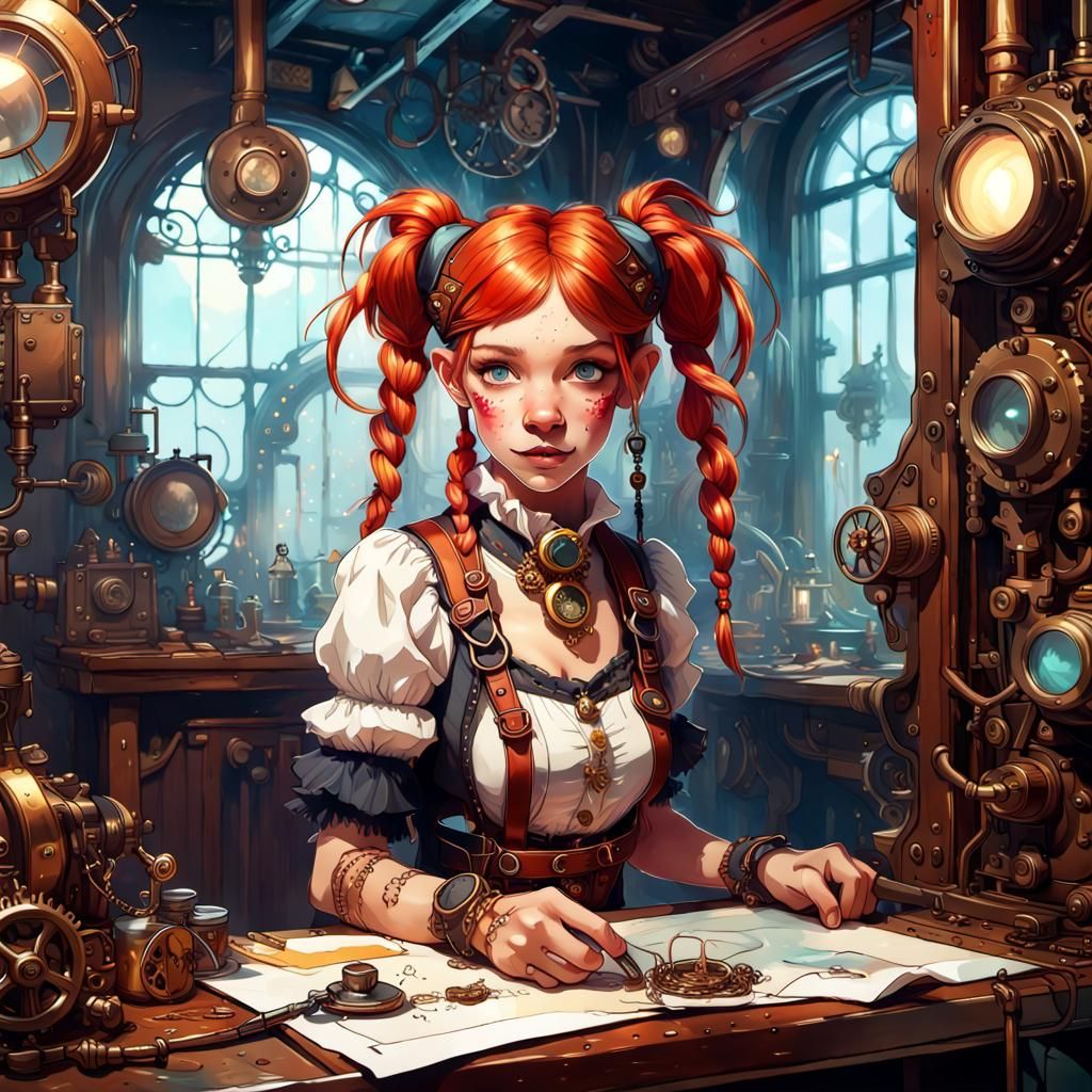 Steampunk Pippi Longstocking in Art Nouveau Style